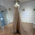 Luxury Nude Crystal Beaded One-Shoulder Evening Dress with Overskirt LA73161