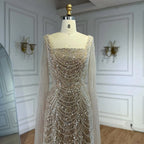 Luxury Dubai Nude Modest Muslin A-Line Evening Dress Plus Size LA72590B - SERENE HILL