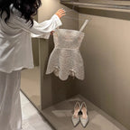 Luxury Nude Pearl Beaded A-Line Mini Evening Dress LA73211 - SERENE HILL