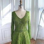 Luxury Lime Green Lace Beaded Long Sleeve Evening Dress LA73324 - SERENE HILL