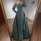 Luxury  Dubai Arabic Muslim Caramel Mermaid Beaded Evening Gown with Overskirt LA72533A