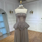 Luxury Designer Nude Beaded Chiffon Evening Dress LA72915