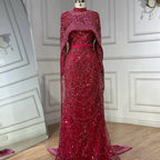 Muslim Long Cape Dubai Crystal Beaded Evening Gown LA72032M