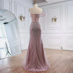 Luxury Pink Crystal One Shoulder Beaded Evening Dress Split LA73197 - SERENE HILL