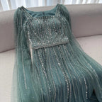 Luxury Dubai Square Neck Beaded Evening Gown with Cape LA73188 - SERENE HILL
