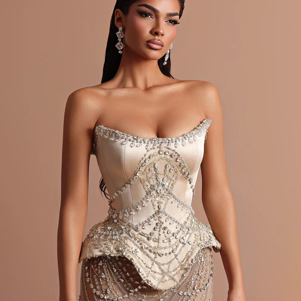 Luxury Strapless Beaded Evening Party Couture Dress LA73166