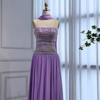 Lilac   Beaded A Line Arabic Evening Dress LA73044