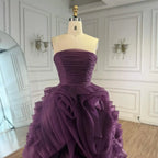 Luxury Purple 3D Rose Flower Strapless Princess Evening Dress LA73176 - SERENE HILL