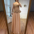 Luxury Designer Nude Beaded Chiffon Evening Dress LA72915