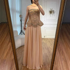 Luxury Designer Nude Beaded Chiffon Evening Dress LA72915
