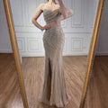 Luxury Pink Crystal One Shoulder Beaded Evening Dress Split LA73197 - SERENE HILL