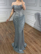 Luxury Silver Diamond Corset Off Shoulder Mermaid Evening Dress LA73410 - SERENE HILL
