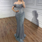 Luxury Silver Diamond Corset Off Shoulder Mermaid Evening Dress LA73410 - SERENE HILL