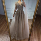 Luxury Caramel Dubai Evening Dress with Cape LA73269 - SERENE HILL