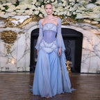 Luxury Blue Evening Dress with Pearls Tassels and Flowing Coat LA72978A