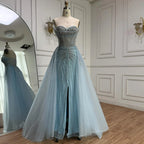 Luxury Dubai Nude Beaded Mermaid Evening Dress with Overskirt LA72811