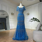 Luxury Dubai White Mermaid Beaded Evening Dress with  Cape Sleeves LA72714