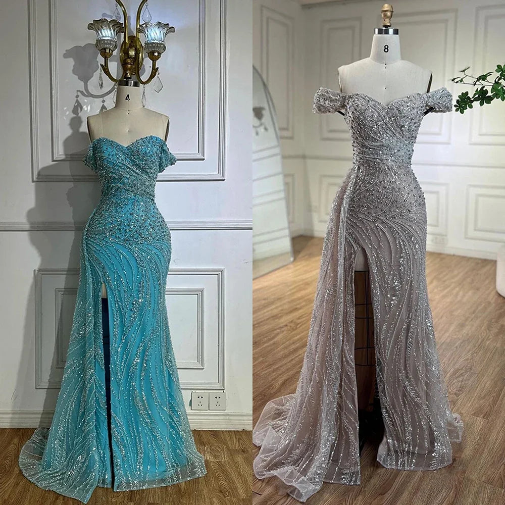 Luxury White Nude Mermaid Split Evening Dress LA72262
