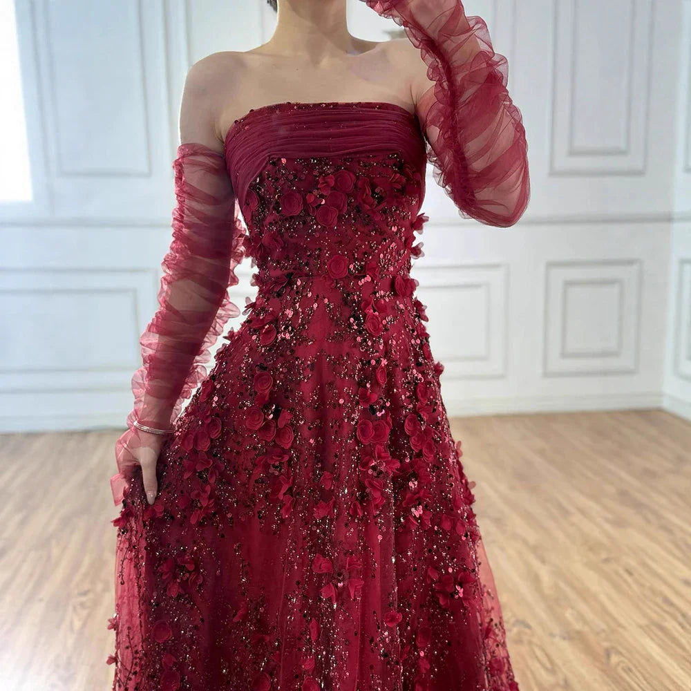 Elegant Pink 3D Flowers Evening Dress with Gloves LA72912