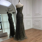 Luxury Olive Green Beaded Mermaid Evening Dress with Detachable Overskirt LA73164A