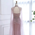 Luxury Dubai Caramel Beaded Evening Dress With Cape LA72811C - SERENE HILL