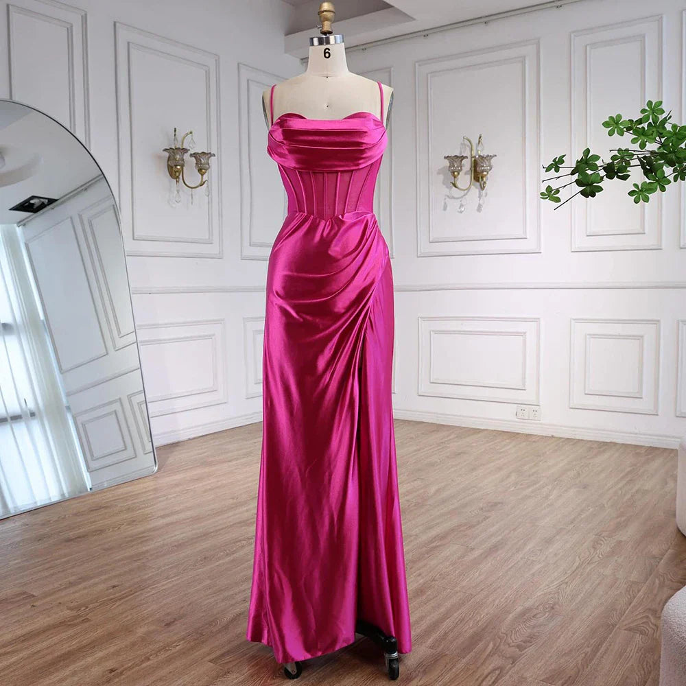 Pink Mermaid Sweetheart Ruched Silk Satin Evening Dress LA73153 - SERENE HILL