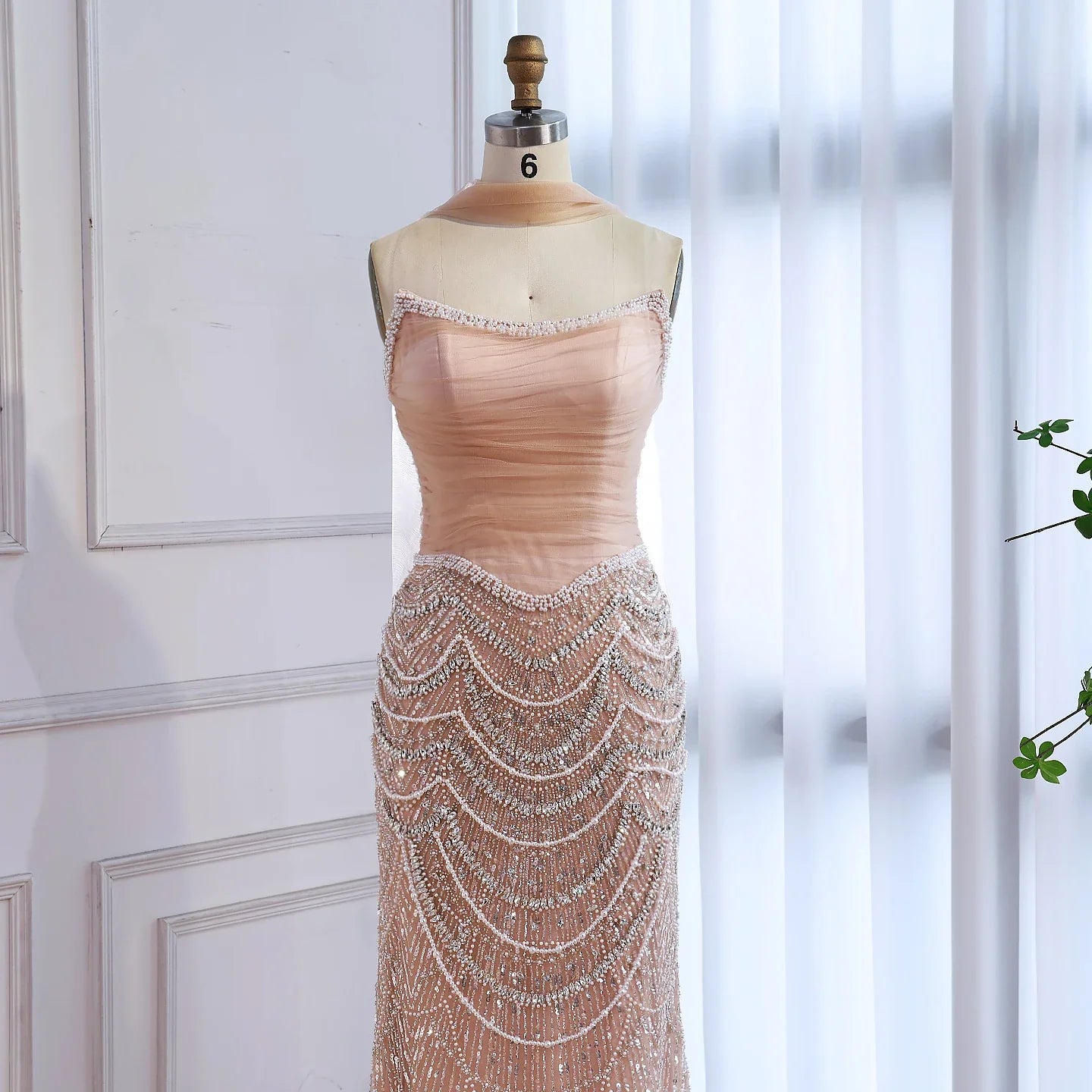 Luxury Nude Mermaid Crystal Evening Dress for Wedding Guest LA73320 - SERENE HILL