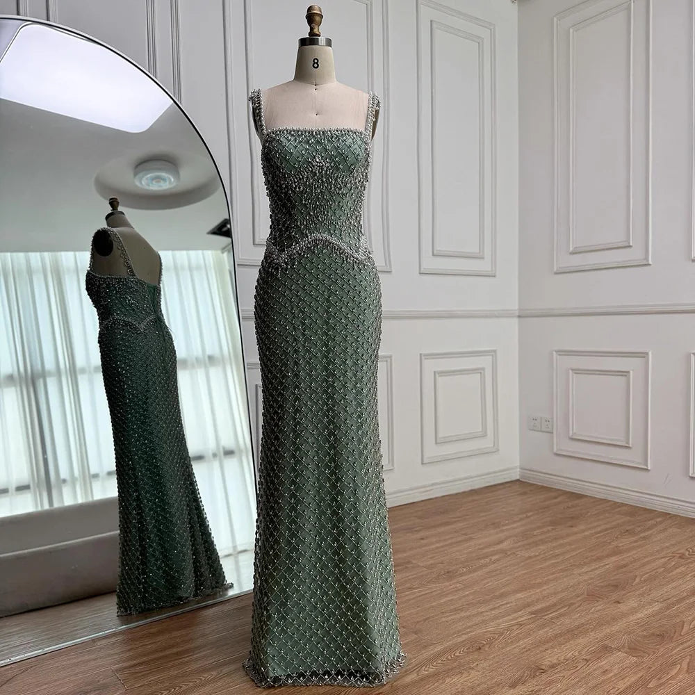 Luxury Silver Mermaid Evening Dress with Designed Stones LA72919