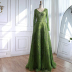 Luxury Lime Green Lace Beaded Long Sleeve Evening Dress LA73324 - SERENE HILL