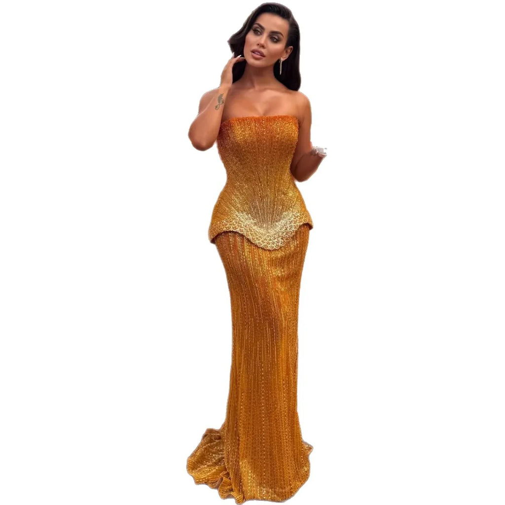Serene Hill Arabic Orange Two Pieces Corset Evening Dress LA73444