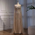 Luxury Green Beaded Mermaid Dress with Cape Sleeves LA73115