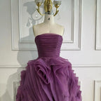 Luxury Purple 3D Rose Flower Strapless Princess Evening Dress LA73176 - SERENE HILL