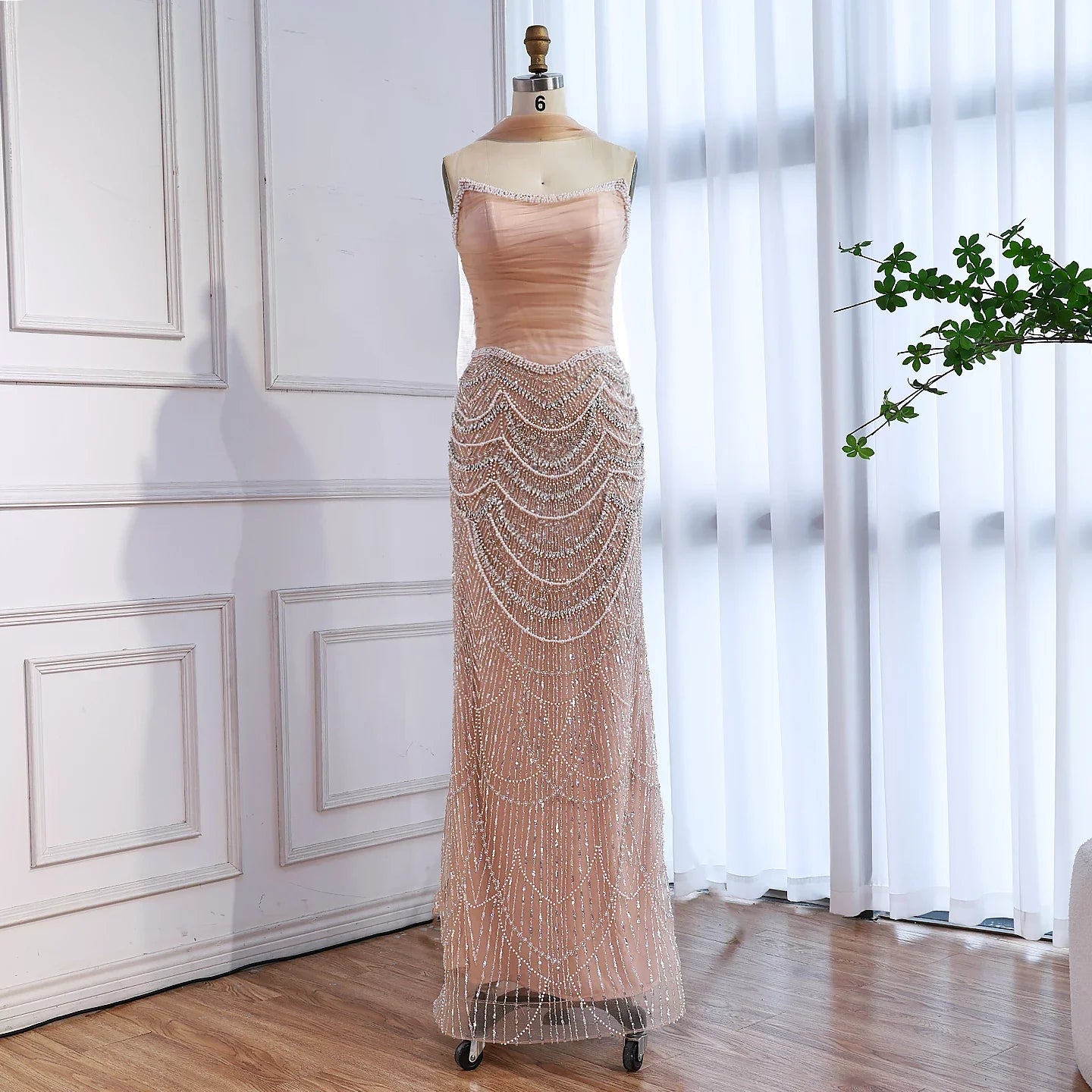 Luxury Nude Mermaid Crystal Evening Dress for Wedding Guest LA73320 - SERENE HILL