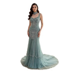 Luxury Turquoise Arabic Mermaid Beaded Evening Dress LA73189B