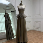 Luxury Designer Nude Beaded Chiffon Evening Dress LA72915