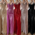 Luxury Nude Crystal Beaded One-Shoulder Evening Dress with Overskirt LA73161