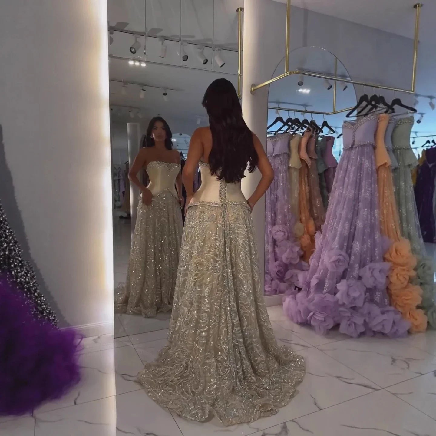 Luxury Champagne Crystal Two Pieces Evening Dress LA73050D - SERENE HILL