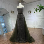 Lilac Olive Green Mermaid Evening Dress with Detachable Overskirt LA73162