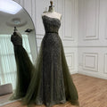 Luxury Olive Green Beaded Mermaid Evening Dress with Detachable Overskirt LA73164A