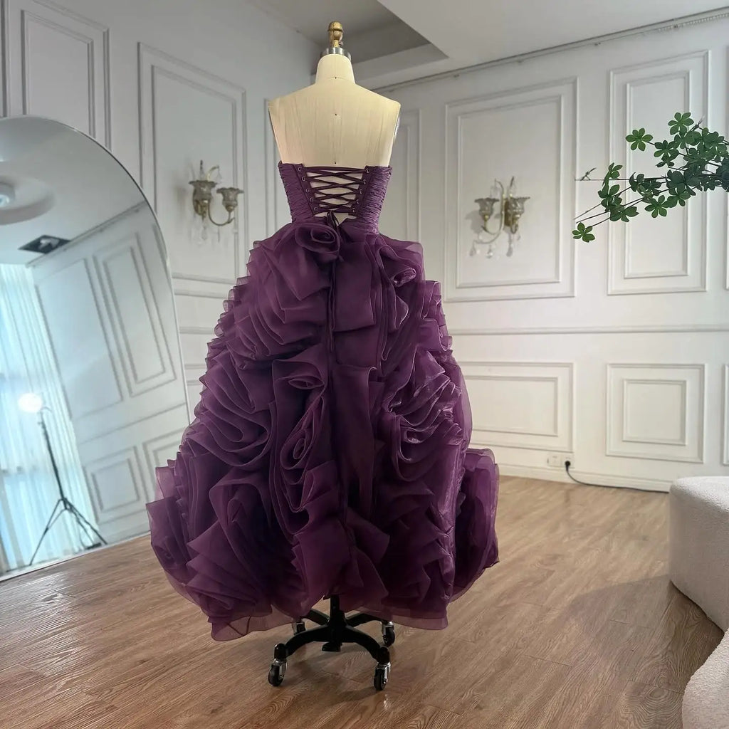 Luxury Purple 3D Rose Flower Strapless Princess Evening Dress LA73176 - SERENE HILL
