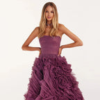 Luxury Purple 3D Rose Flower Strapless Princess Evening Dress LA73176 - SERENE HILL