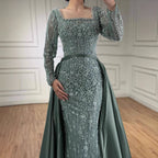 Luxury  Dubai Arabic Muslim Caramel Mermaid Beaded Evening Gown with Overskirt LA72533A
