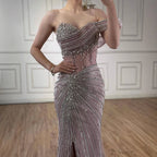 Luxury Pink Crystal One Shoulder Beaded Evening Dress Split LA73197 - SERENE HILL