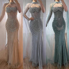 Luxury Turquoise Crystal Beaded Evening Dress with Cape LA73202 - SERENE HILL
