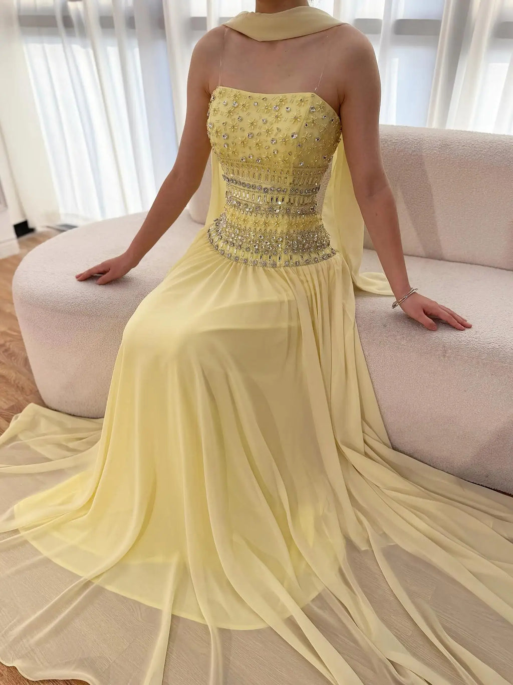 Lilac   Beaded A Line Arabic Evening Dress LA73044
