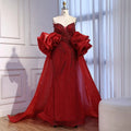 Red Trapless Mermaid Beaded Evening Dress with Cape LA72896