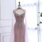 Luxury Dubai Caramel Beaded Evening Dress With Cape LA72811C - SERENE HILL