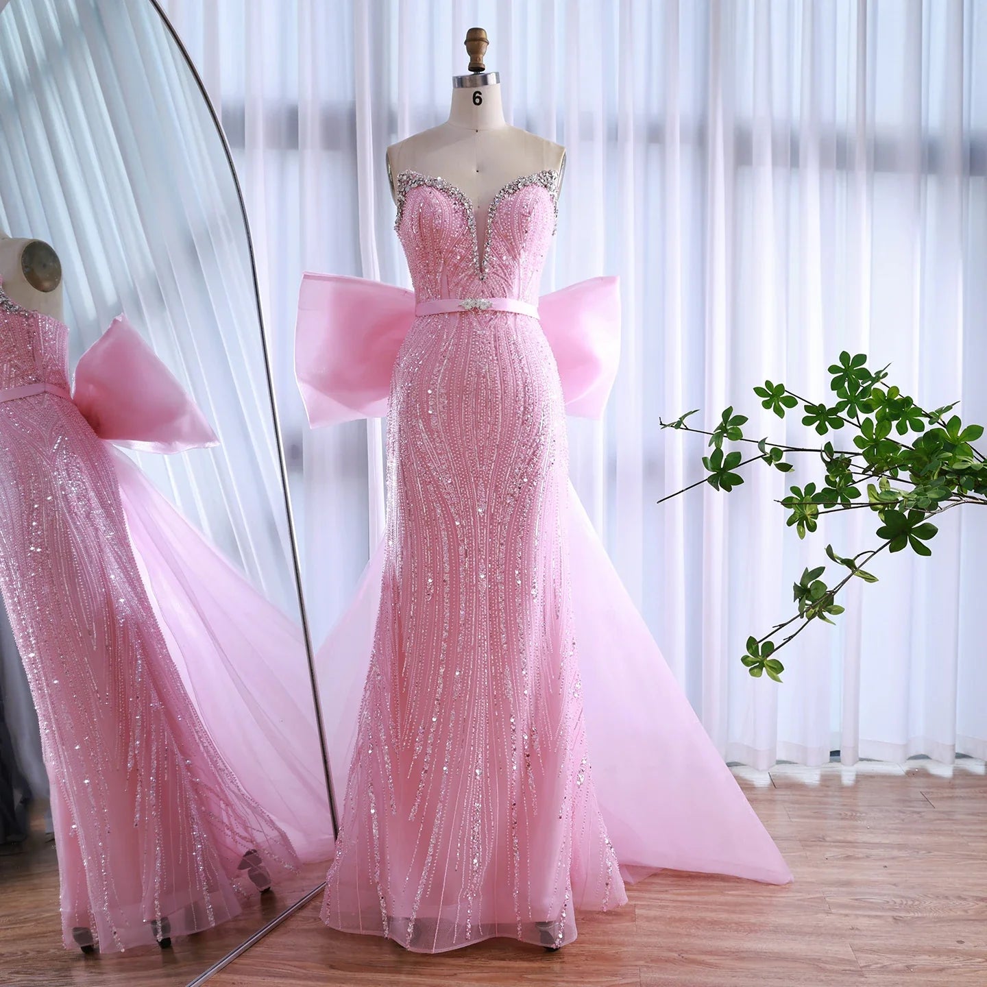 Luxury Dubai Pink Bow Evening Dress LA73061A - SERENE HILL