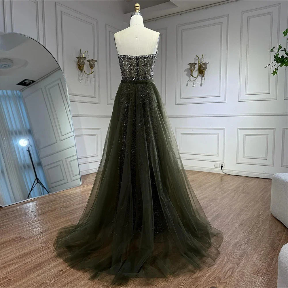 Lilac Olive Green Mermaid Evening Dress with Detachable Overskirt LA73162