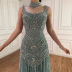 Luxury Turquoise Arabic Mermaid Beaded Evening Dress LA73189B